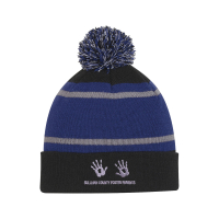 Tri-Tone Striped Pom Beanie With Cuff