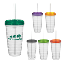 Econo 16 Oz. Double Wall Tumbler With Lid And Straw