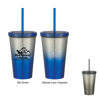 16 Oz. Stainless Steel Double Wall Chroma Tumbler With Straw