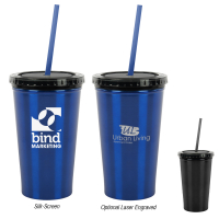 16 Oz. Stainless Steel Double Wall Tumbler With Straw