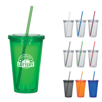 16 Oz. Double Wall Acrylic Tumbler With Straw