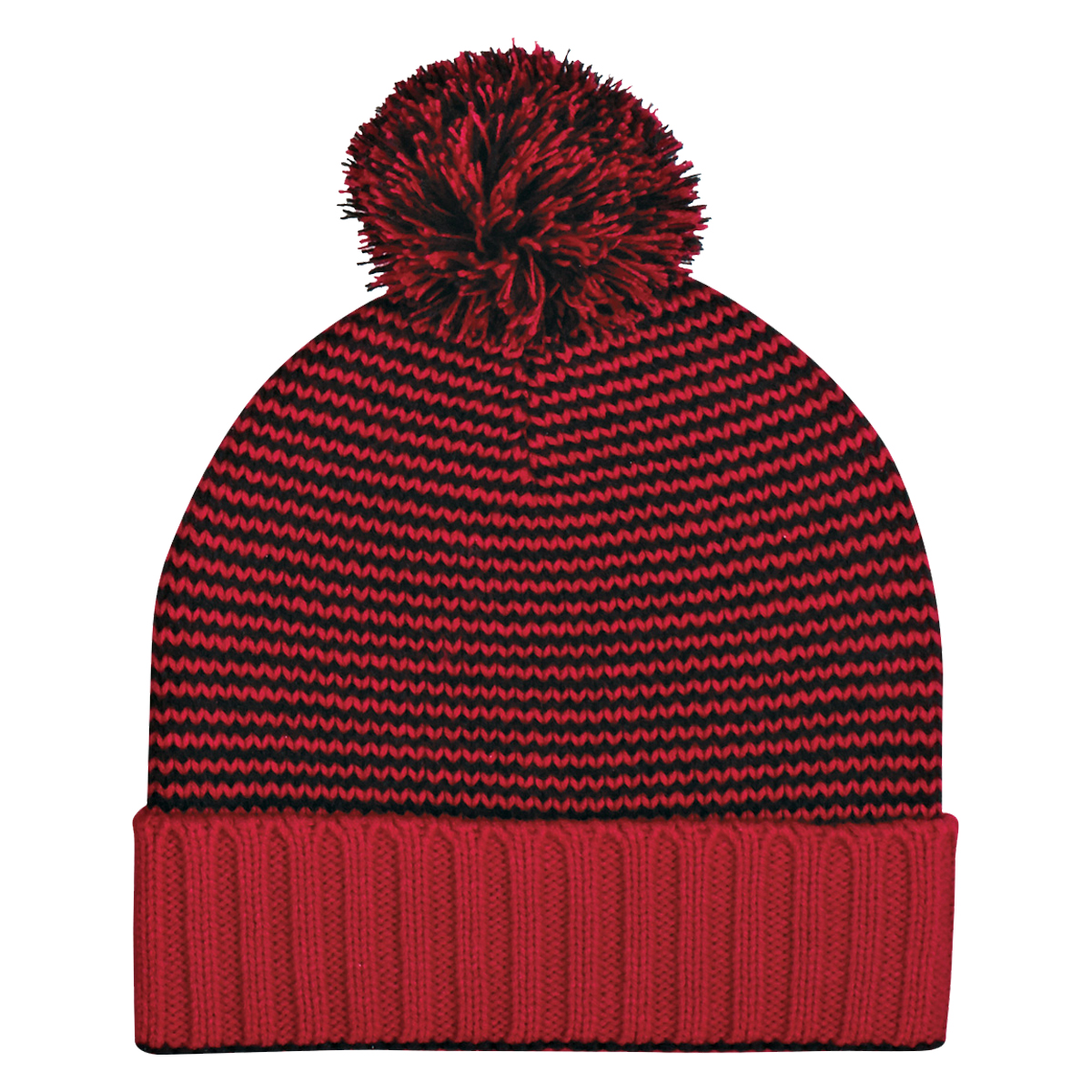 Knit Pom Striped Beanie With Cuff