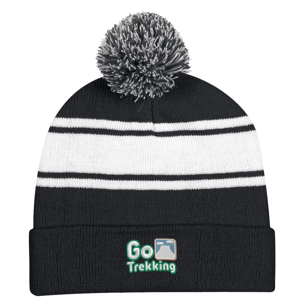 Two-Tone Knit Pom Beanie With Cuff-HIT