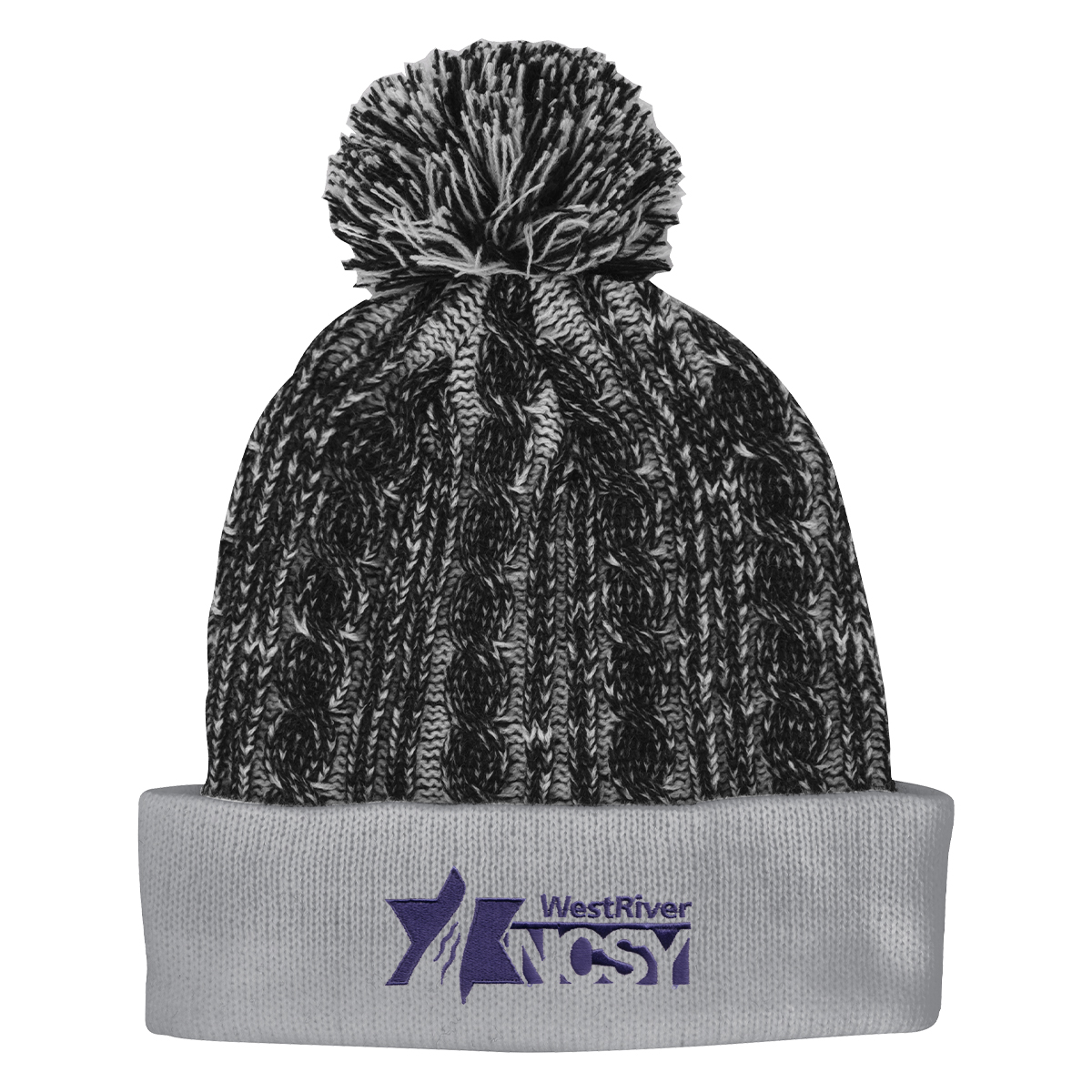 Casey Cable Knit Pom Beanie With Cuff-HIT