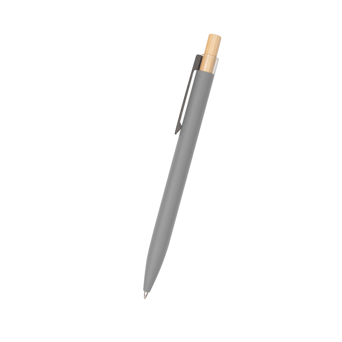 Recycled Aluminum Pen With Bamboo Plunger - GRAY