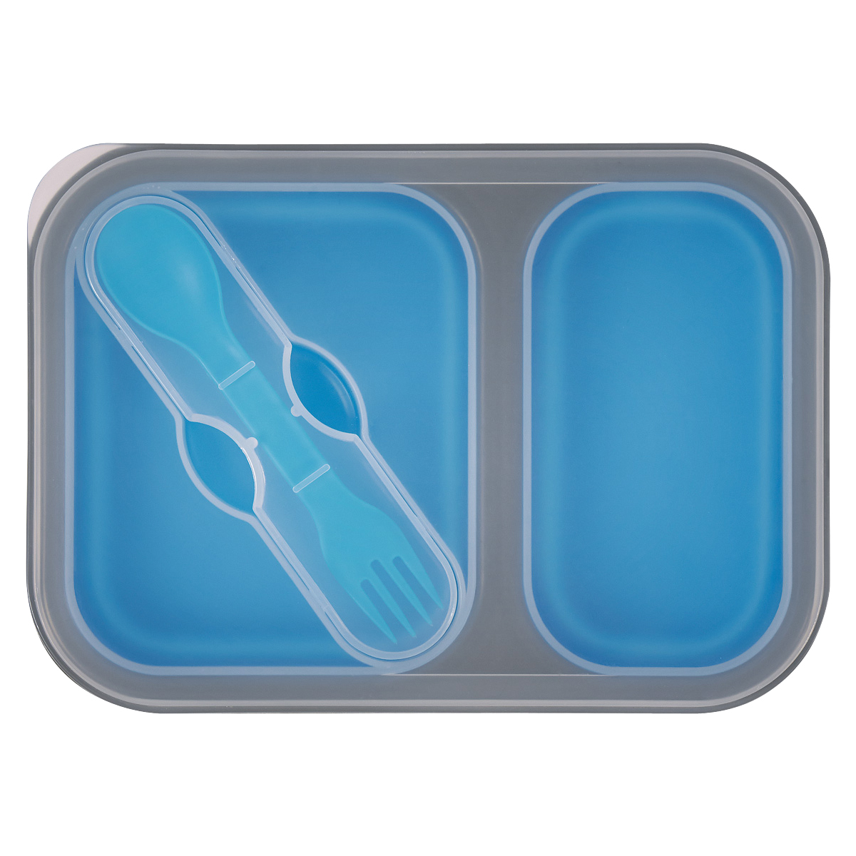 Collapsible 2-Section Food Container With Dual Utensil-HIT