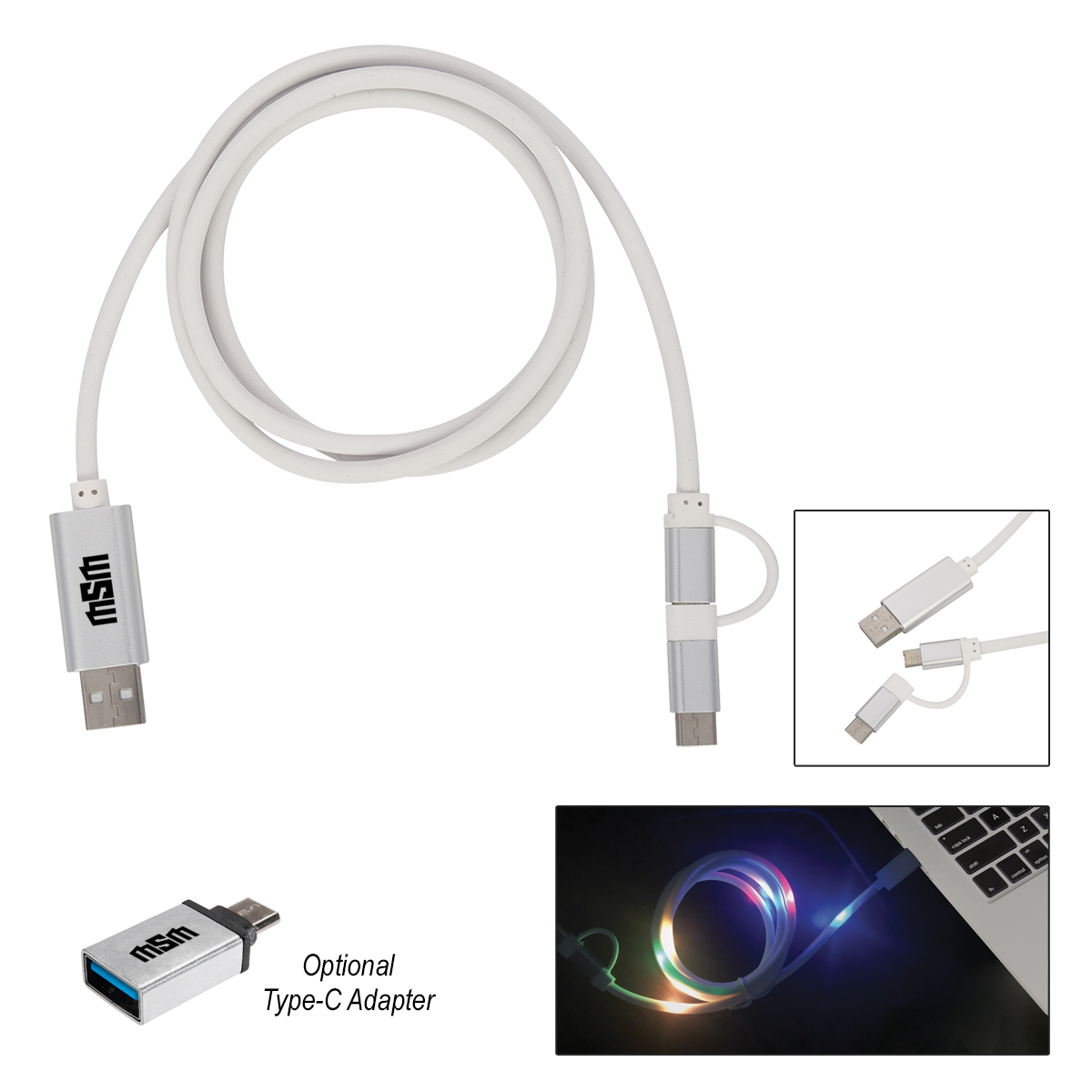 3-in-1 3 Ft. Disco Tech Light Up Charging Cable-HIT