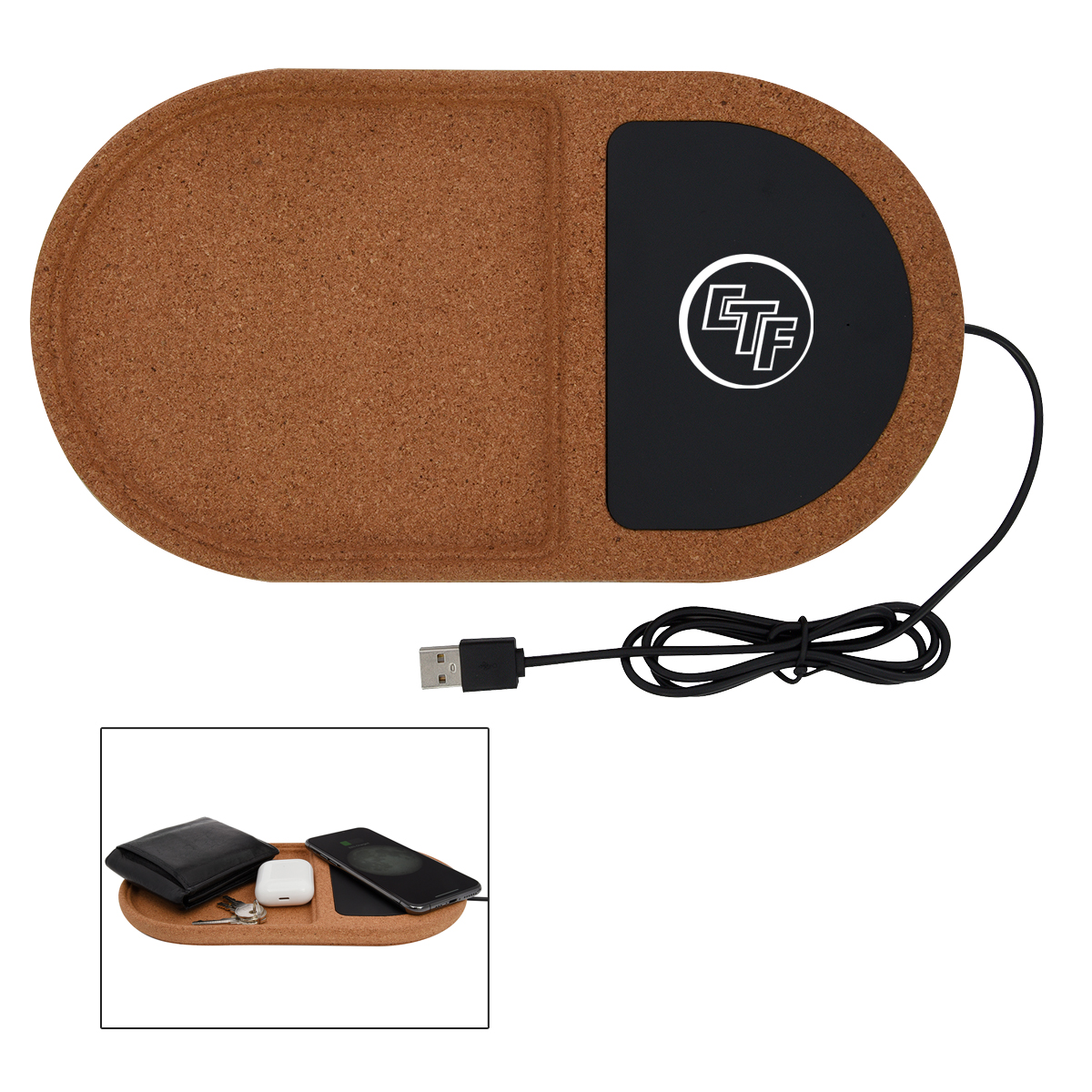 Cork Wireless Charging Pad Desktop Organizer-HIT