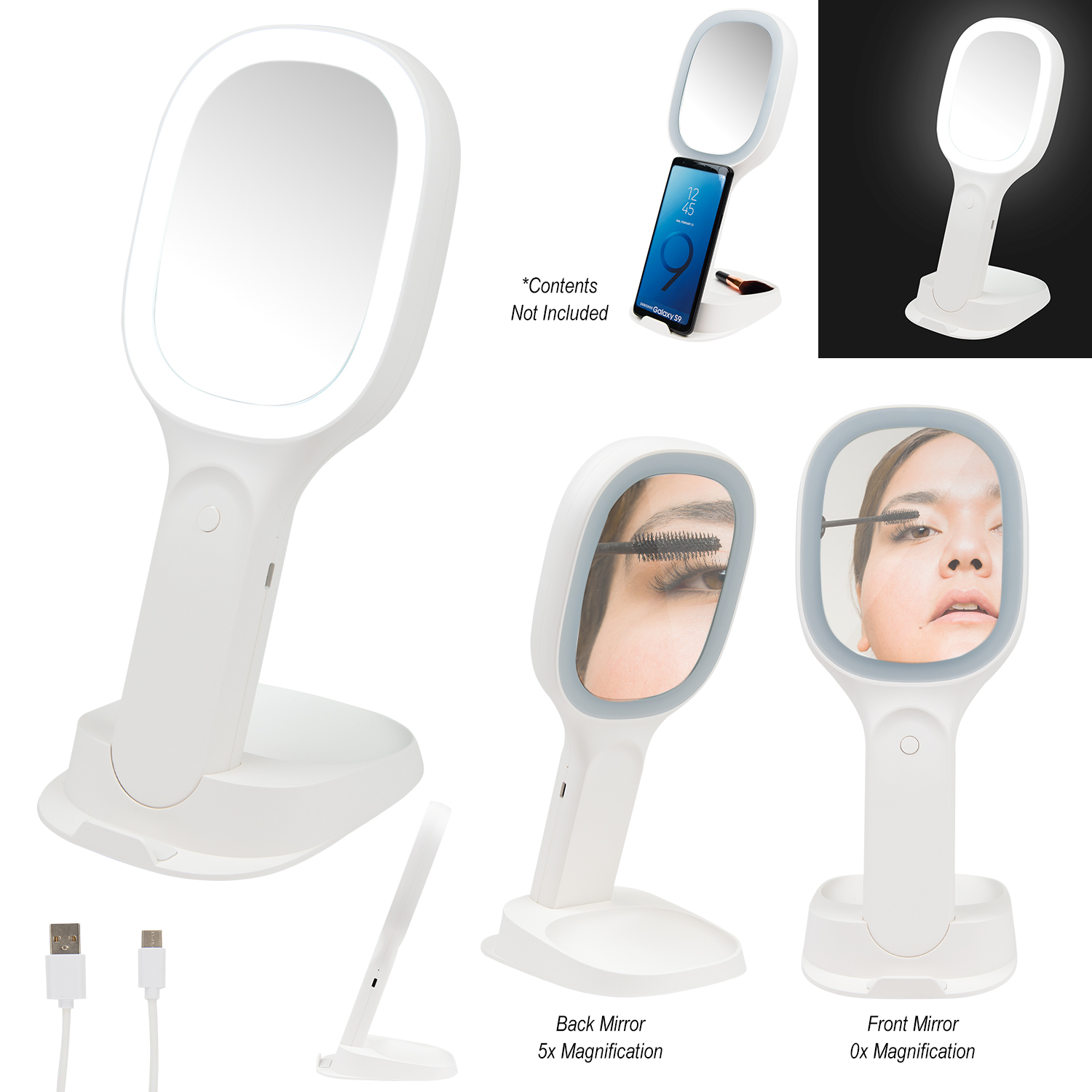 Light Up Double Sided Mirror With Wireless Charger-HIT