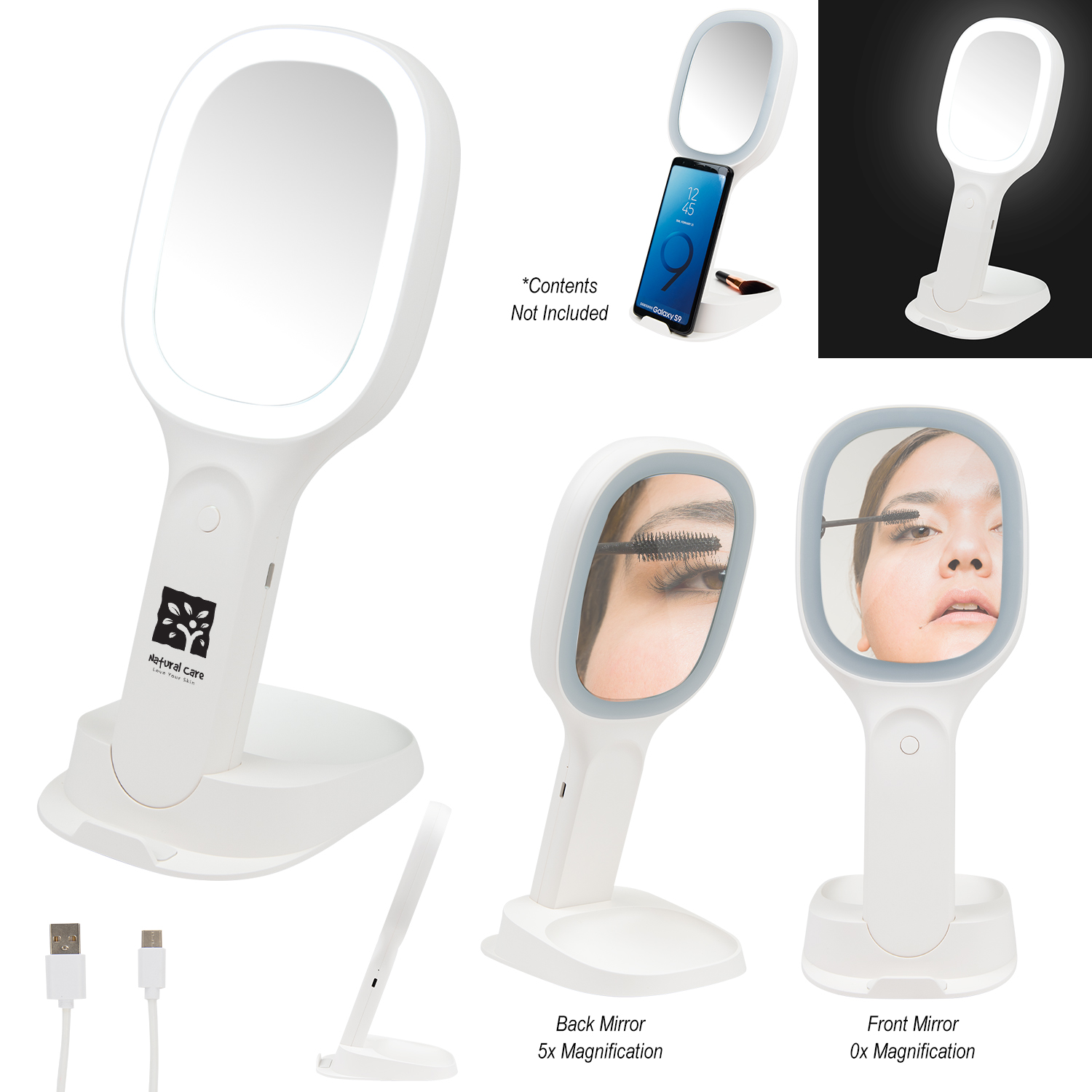 Light Up Double Sided Mirror With Wireless Charger