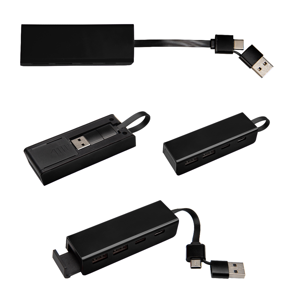 rABS Type-C & USB Hub With Phone Stand - BLACK