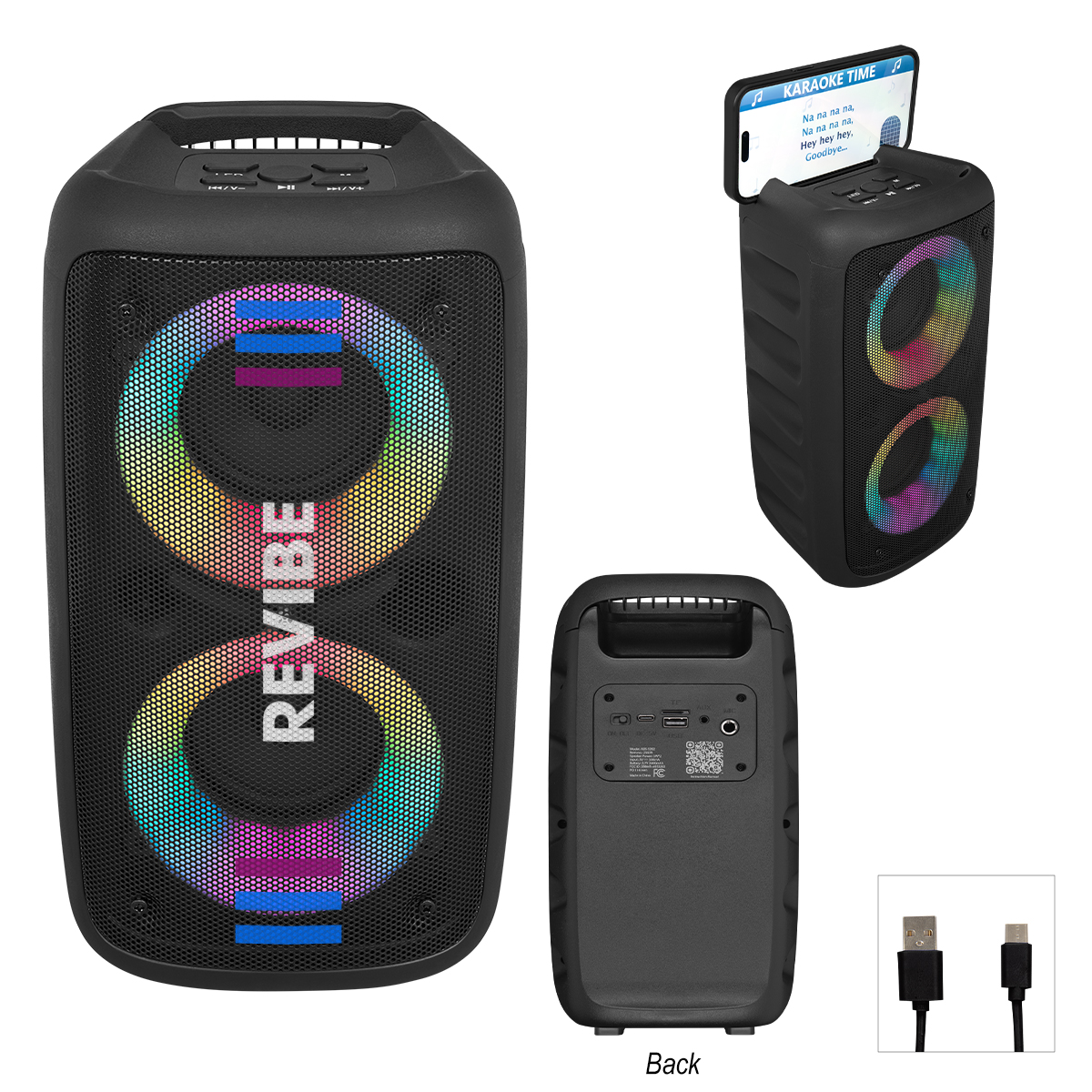 Wireless Speaker Tower With Phone Holder - BLACK