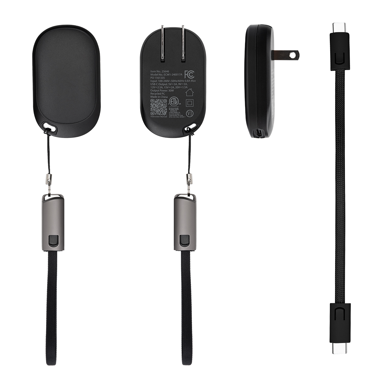 30W Portable Wall Charger - BLACK