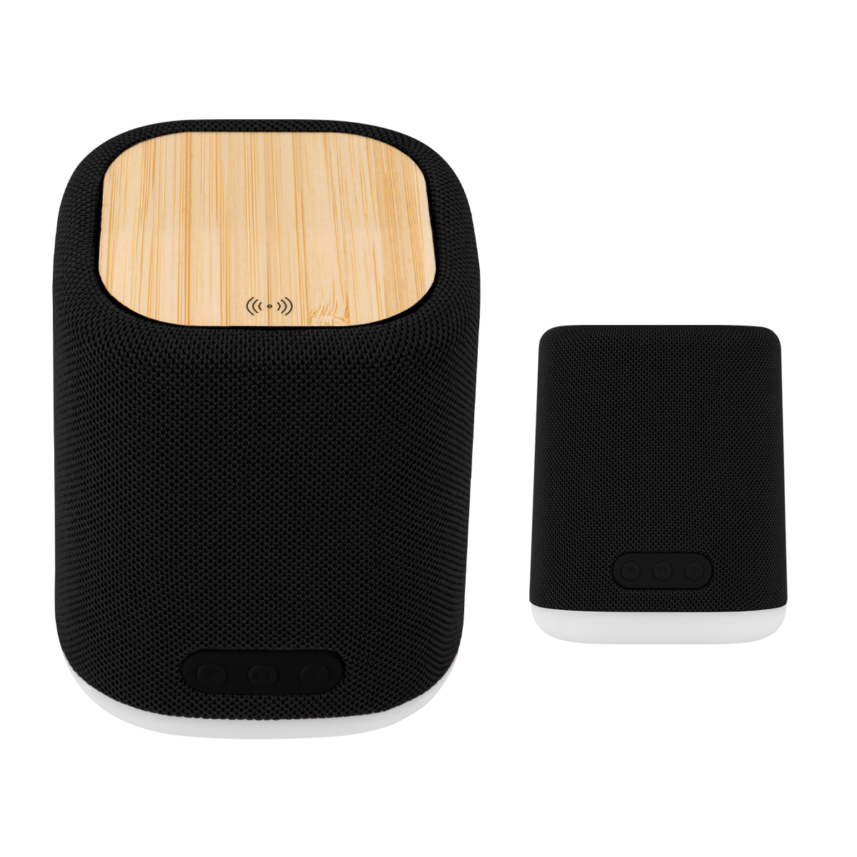 Recycled Light Up Speaker & Wireless Charger - BLACK/BAMBOO