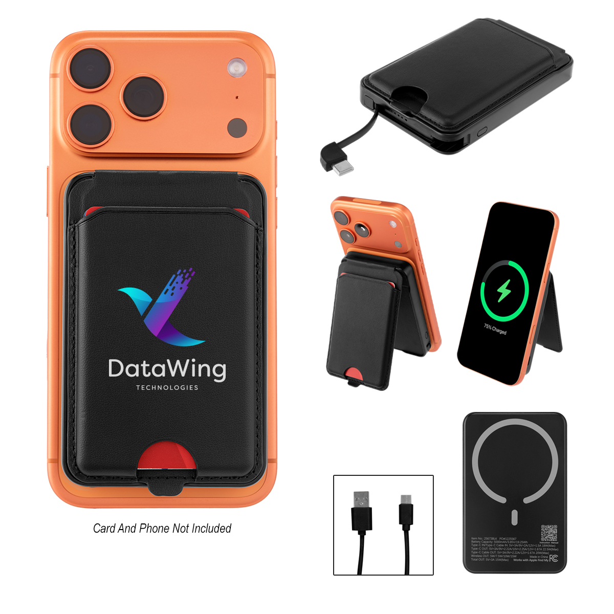 5,000 mAh Mag Max Charger & Card Wallet - BLACK