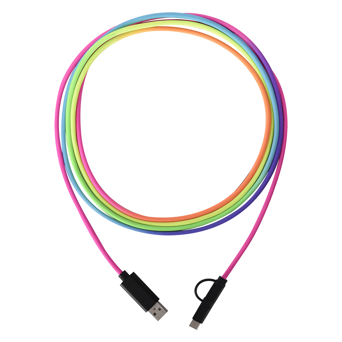 3-In-1 10 Ft. Rainbow Braided Charging Cable-HIT