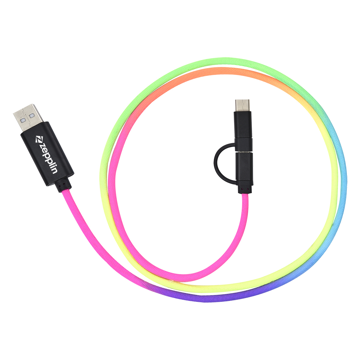 3-In-1 3 Ft. Rainbow Braided Charging Cable-HIT