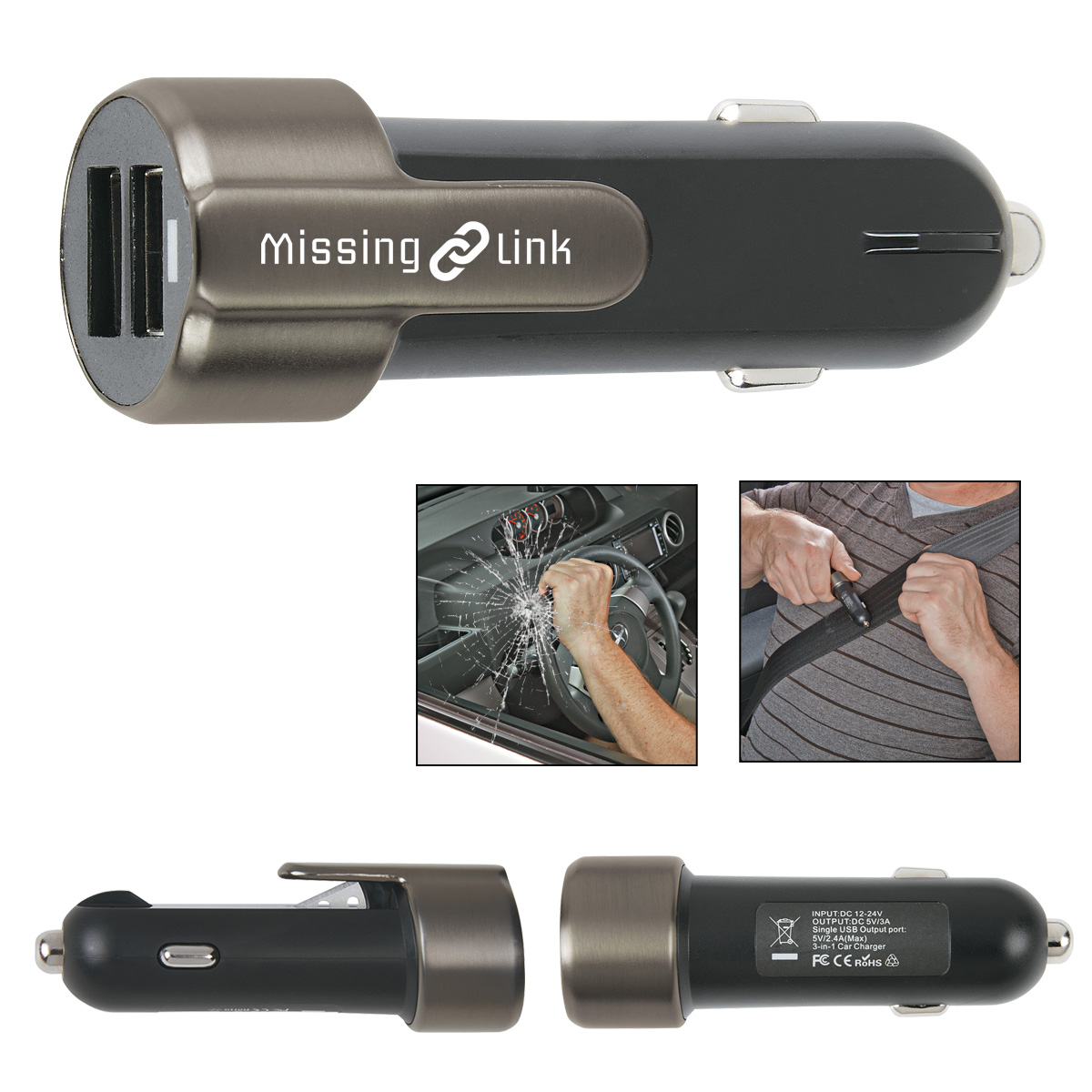 Car Charger With Escape Safety Tool-HIT