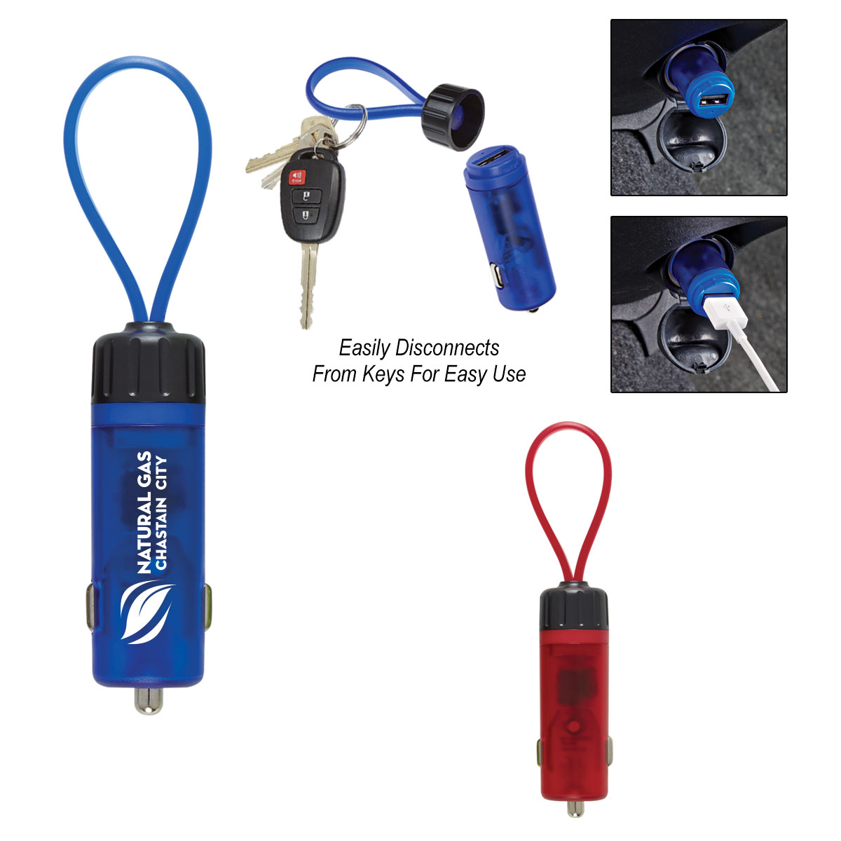 Luminous USB Car Charger Key Strap