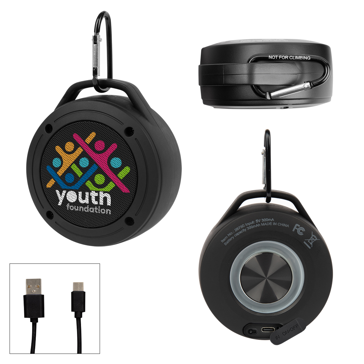 Water Resistant Speaker Carabiner 2.0 - BLACK