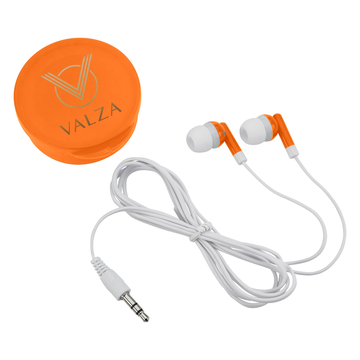 Earbuds In Round Plastic Case