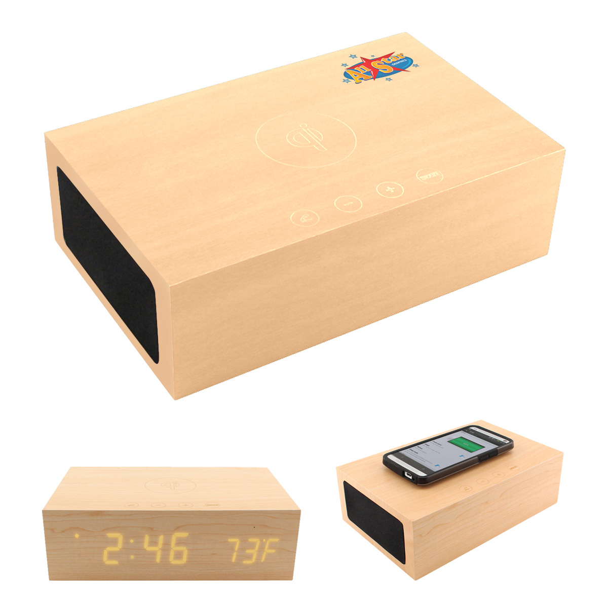 BlueSequoia Alarm Clock With Qi Charging Station And Wireless Speaker-Bluesequoia