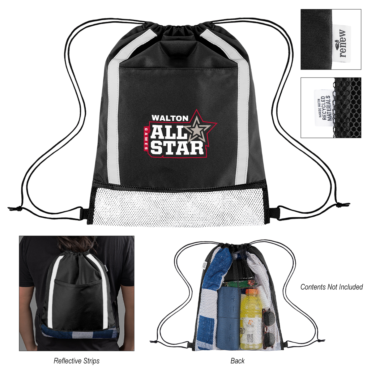 Game Time rPET Reflective Drawstring Bag