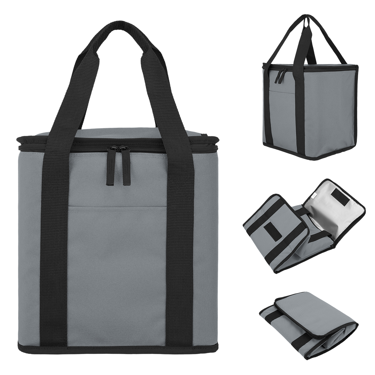 Image 10: The thermal bag is shown in grey with black detailing, and is displayed in different positions, including open and folded