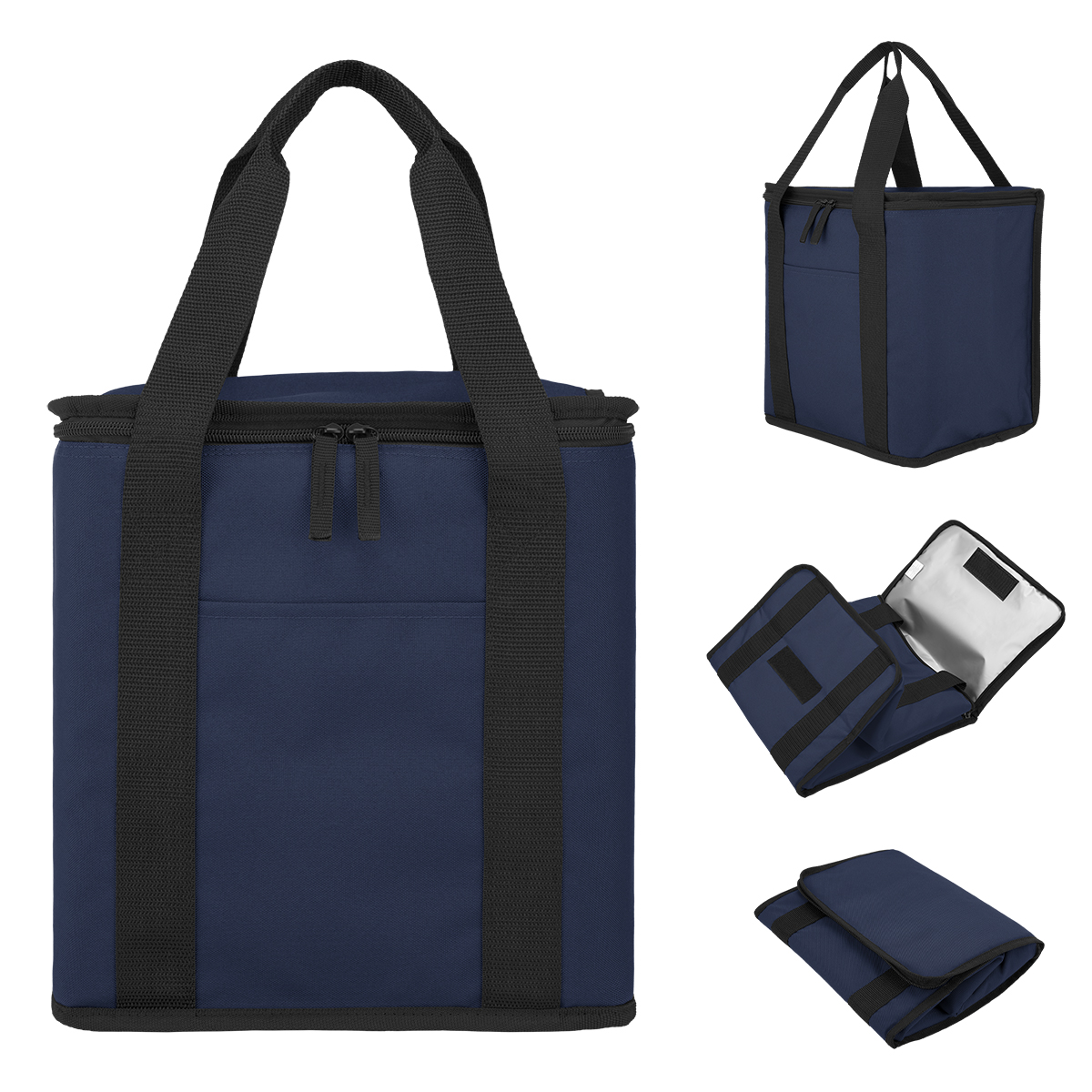 Image 16: Navy-blue insulated cooler bag with black straps and trim