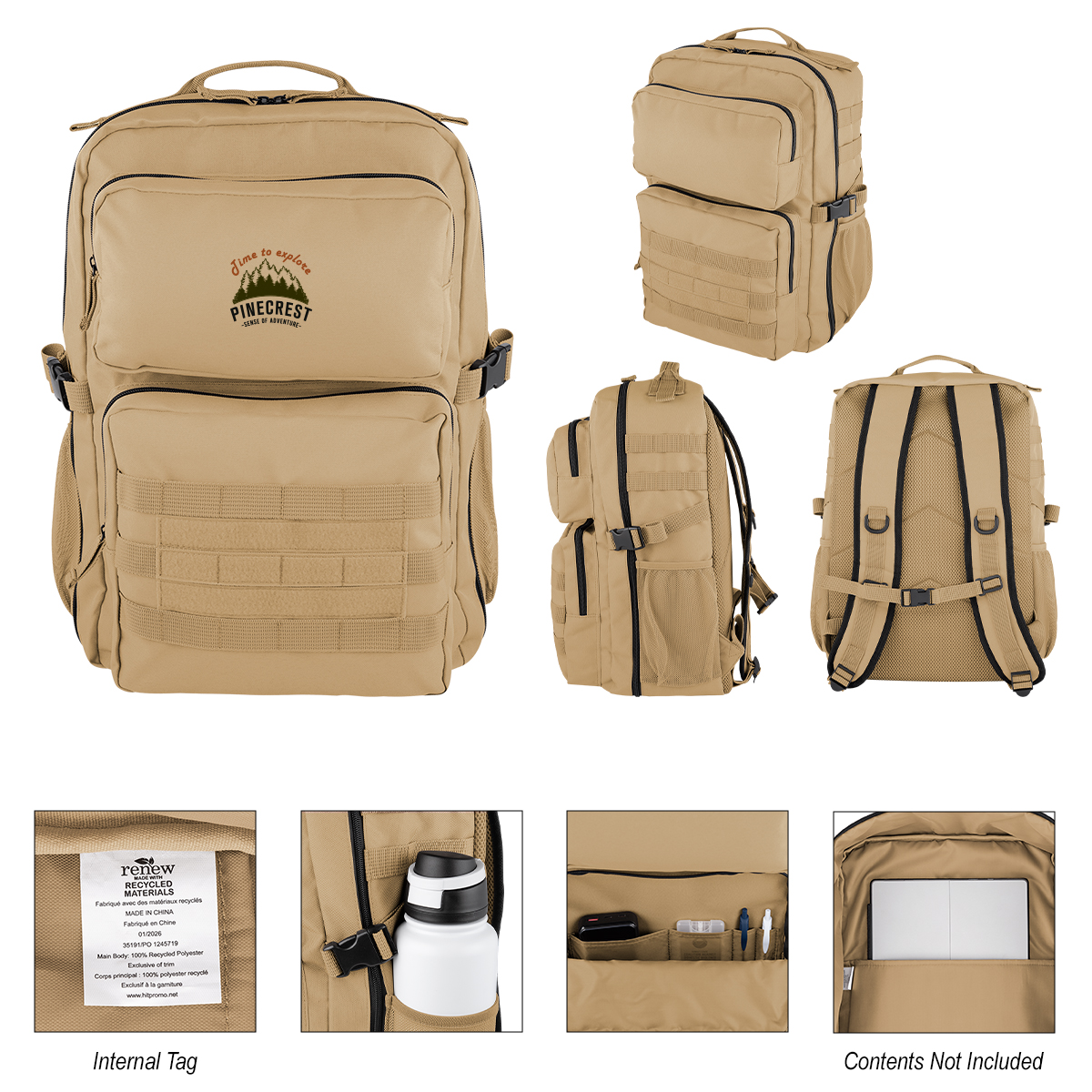 Kenny rPET Tactical Laptop Backpack - KHAKI