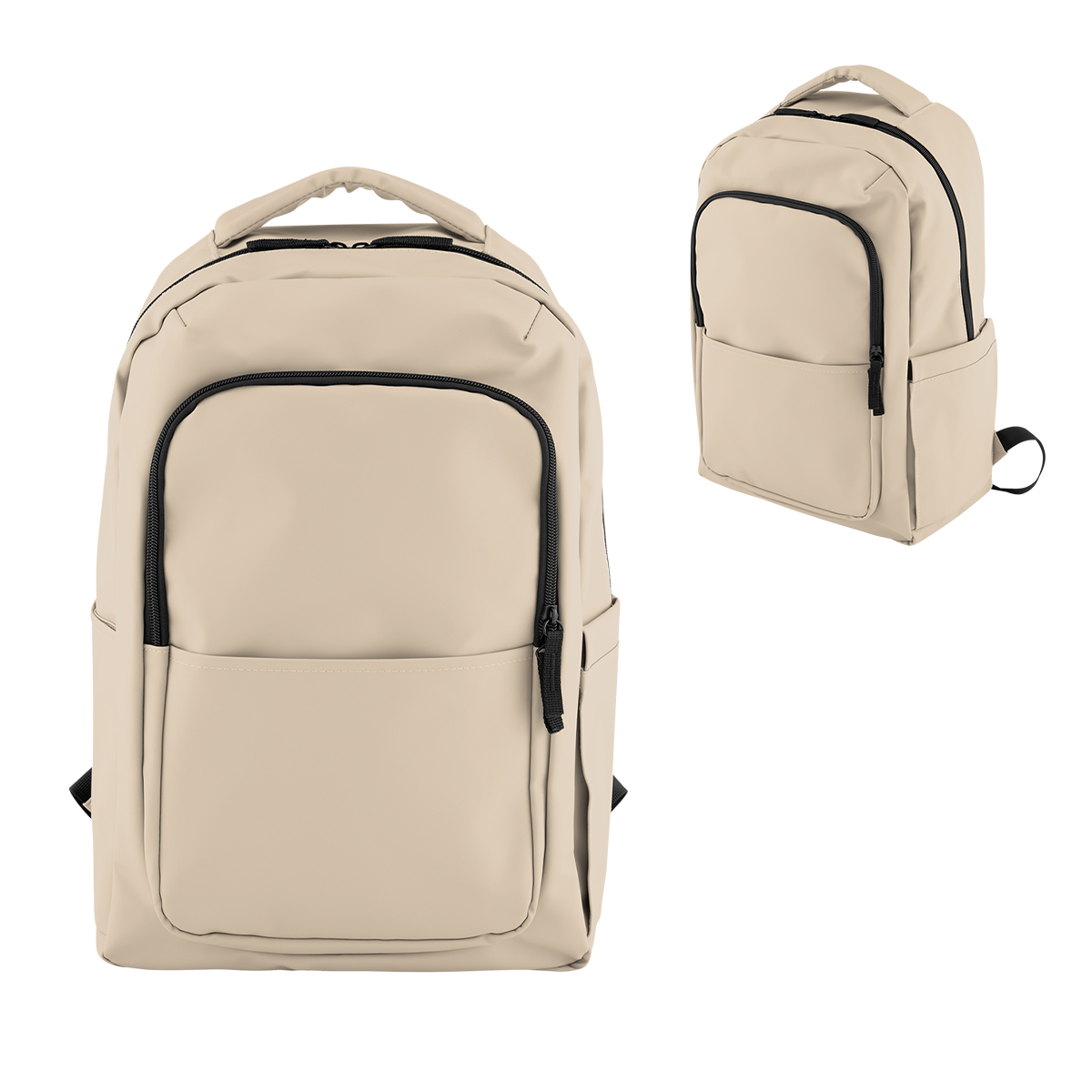Hudson Leatherette Laptop Backpack - BEIGE