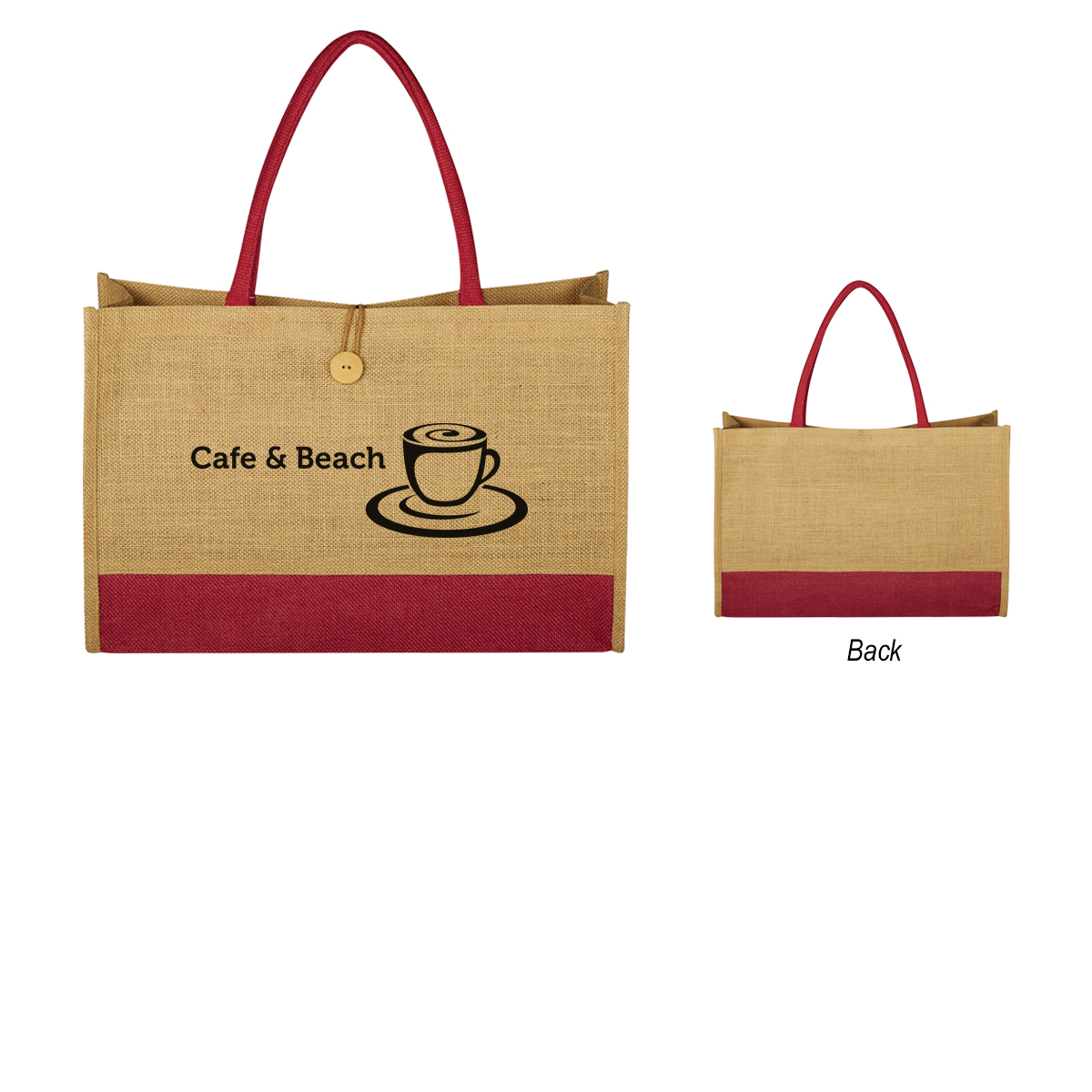 Jute Box Tote Bag - CLOSEOUT NATURAL WITH RED