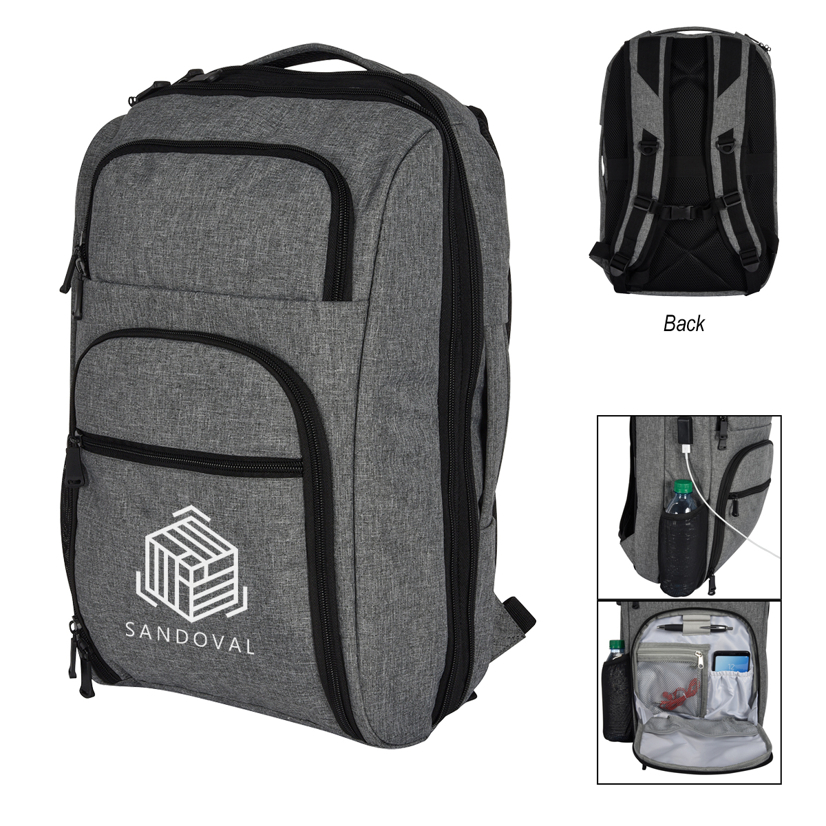 HEATHERED RFID LAPTOP BACKPACK & BRIEFCASE-HIT