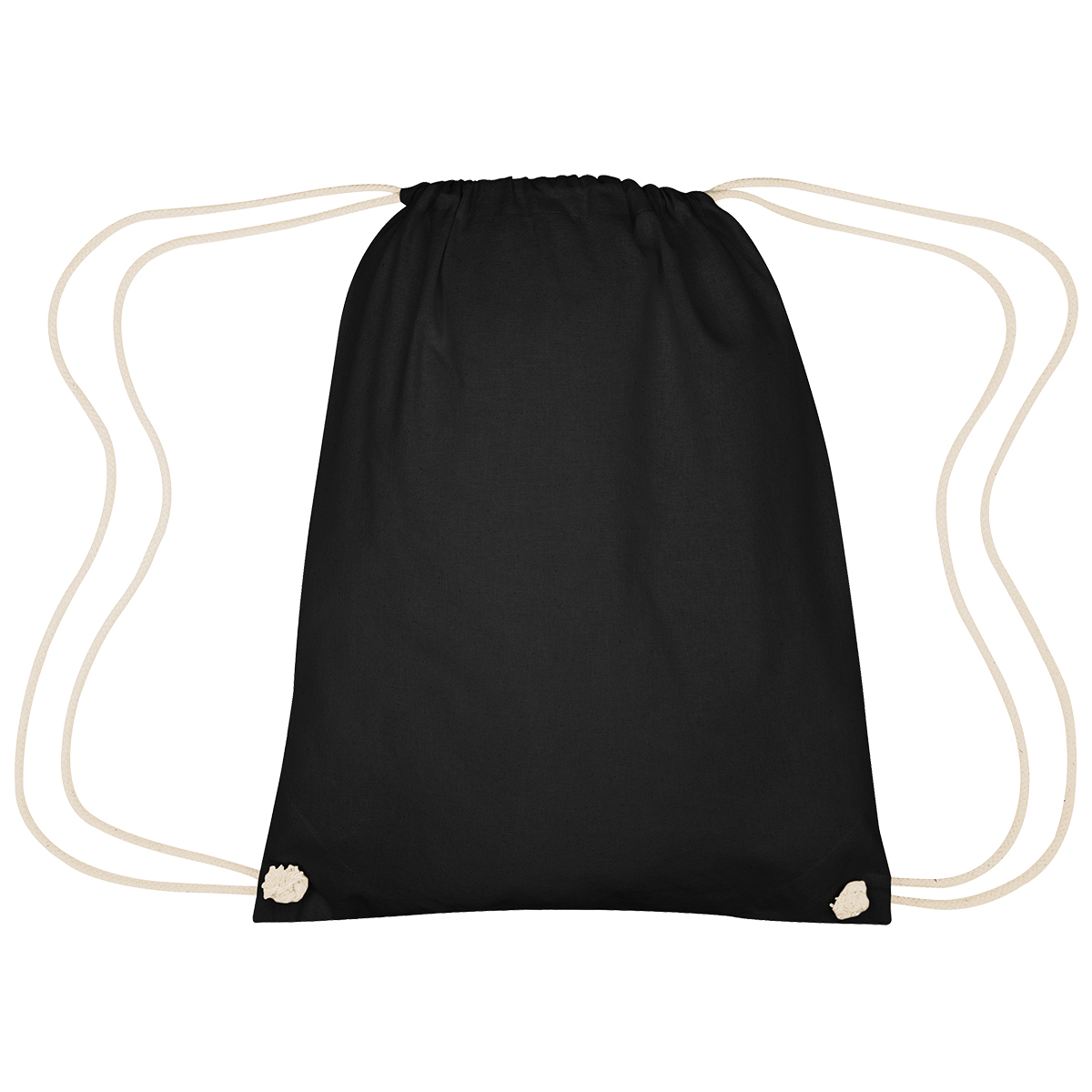 Image 6: A black drawstring bag with beige-colored cords