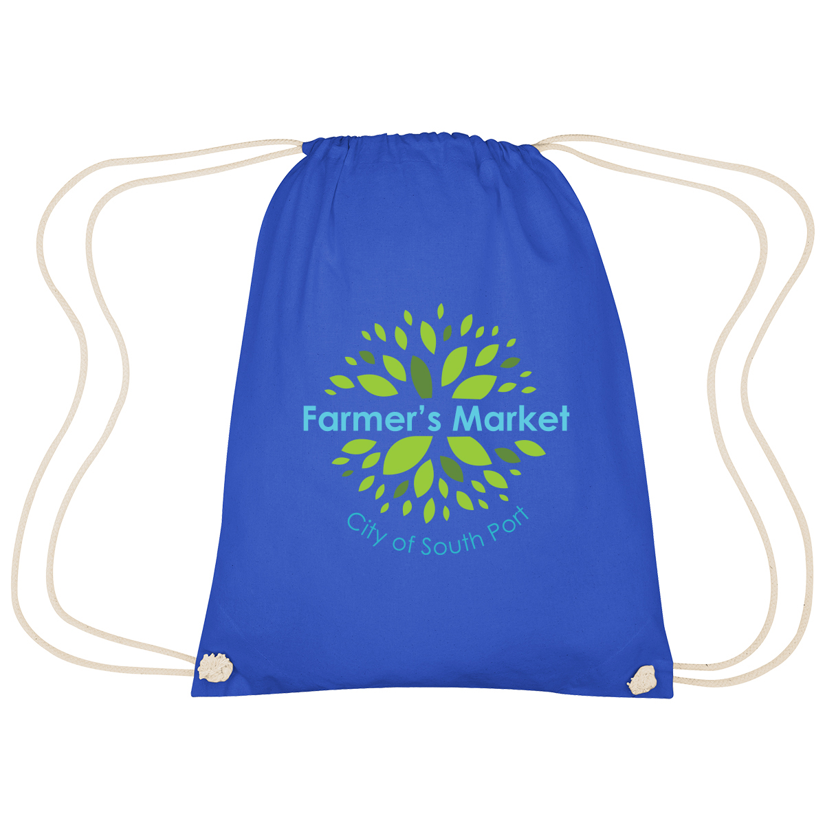 Image 14: Blue cinch bag with the logo of the Farmer's Market of City of South Port
