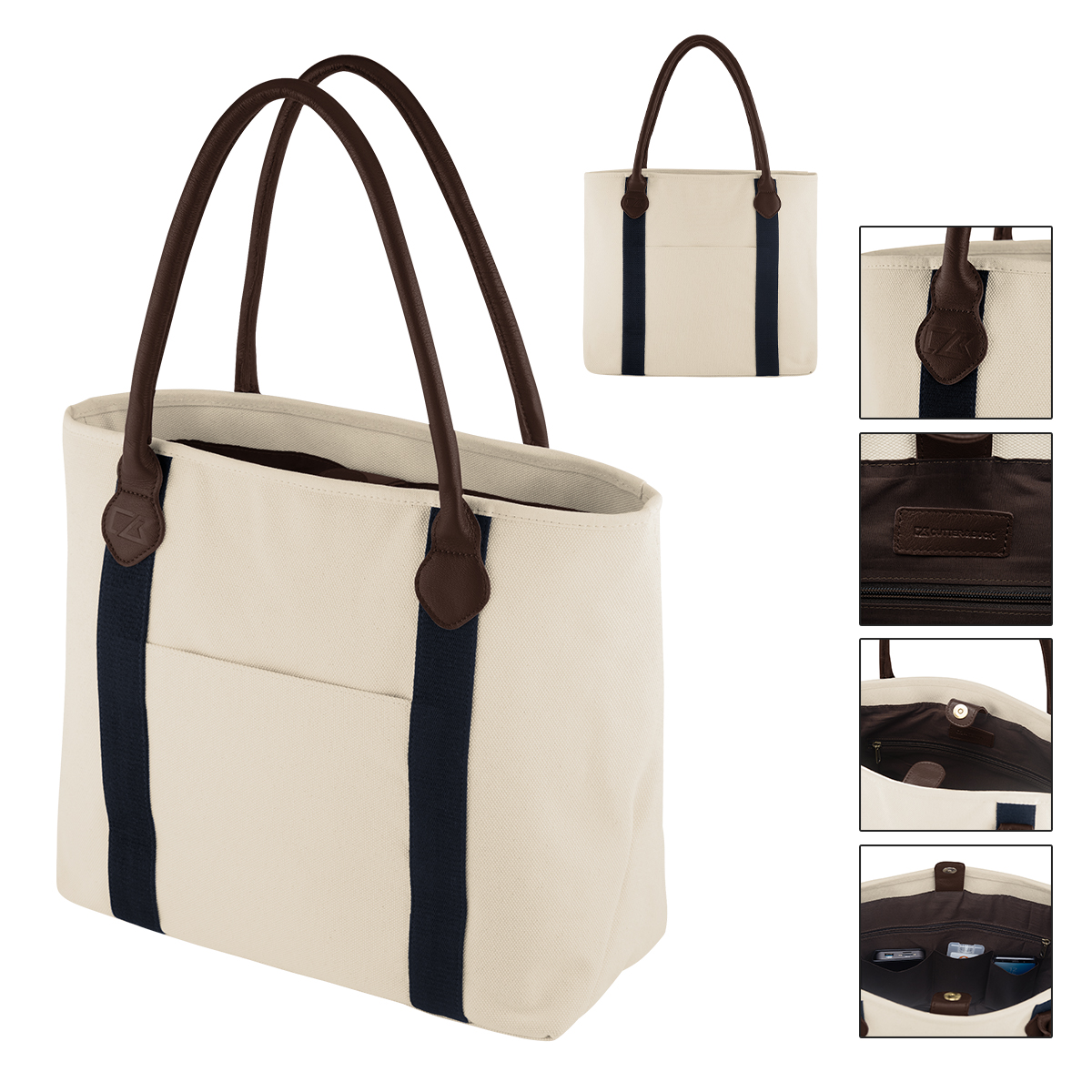 Cutter & Buck® 24 Oz. Cotton Canvas Tote Bag — NATURAL WITH BROWN