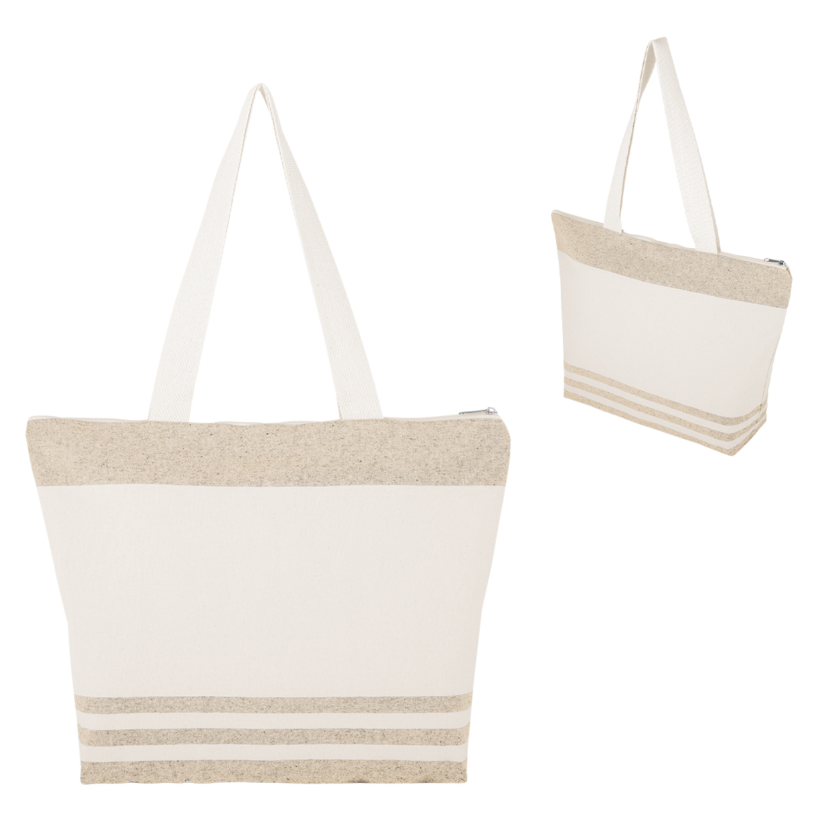 Marlo 10 Oz. Recycled Cotton Zippered Tote Bag - NATURAL WITH BEIGE