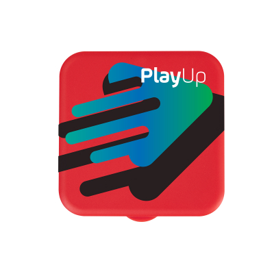 Image 1: PlayUp logo, which features a hand design in black, green and blue against a red background