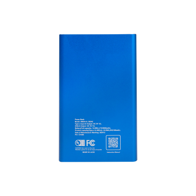 Image 3: Blue power bank with its specification and Instruction Manual printed on it