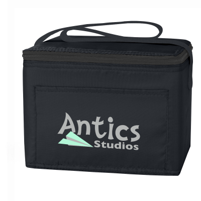 Image 3: Lunch box is dark blue with a handle and the words Antics Studios on it