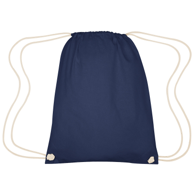 Image 39: Navy blue cinch bag with tan drawstrings