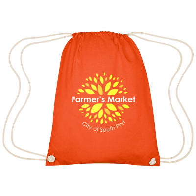 Image 11: Orange drawstring bag displaying Farmer's Market City of South Port logo