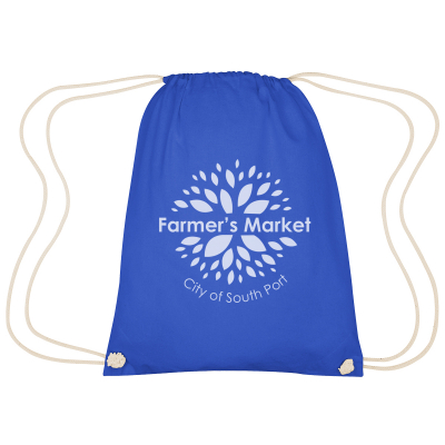 Image 45: Blue drawstring bag with Farmer's Market and City of South Port written on it