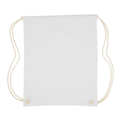 Image 7: White drawstring backpack with a square design and beige strings