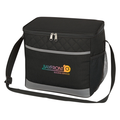 Image 5: Black cooler with shoulder strap and side mesh pocket, with logo of Bayfront Building Services