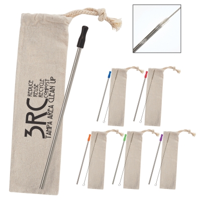#52021 Stainless Straw Kit With Cotton Pouch - Hit Promotional Products