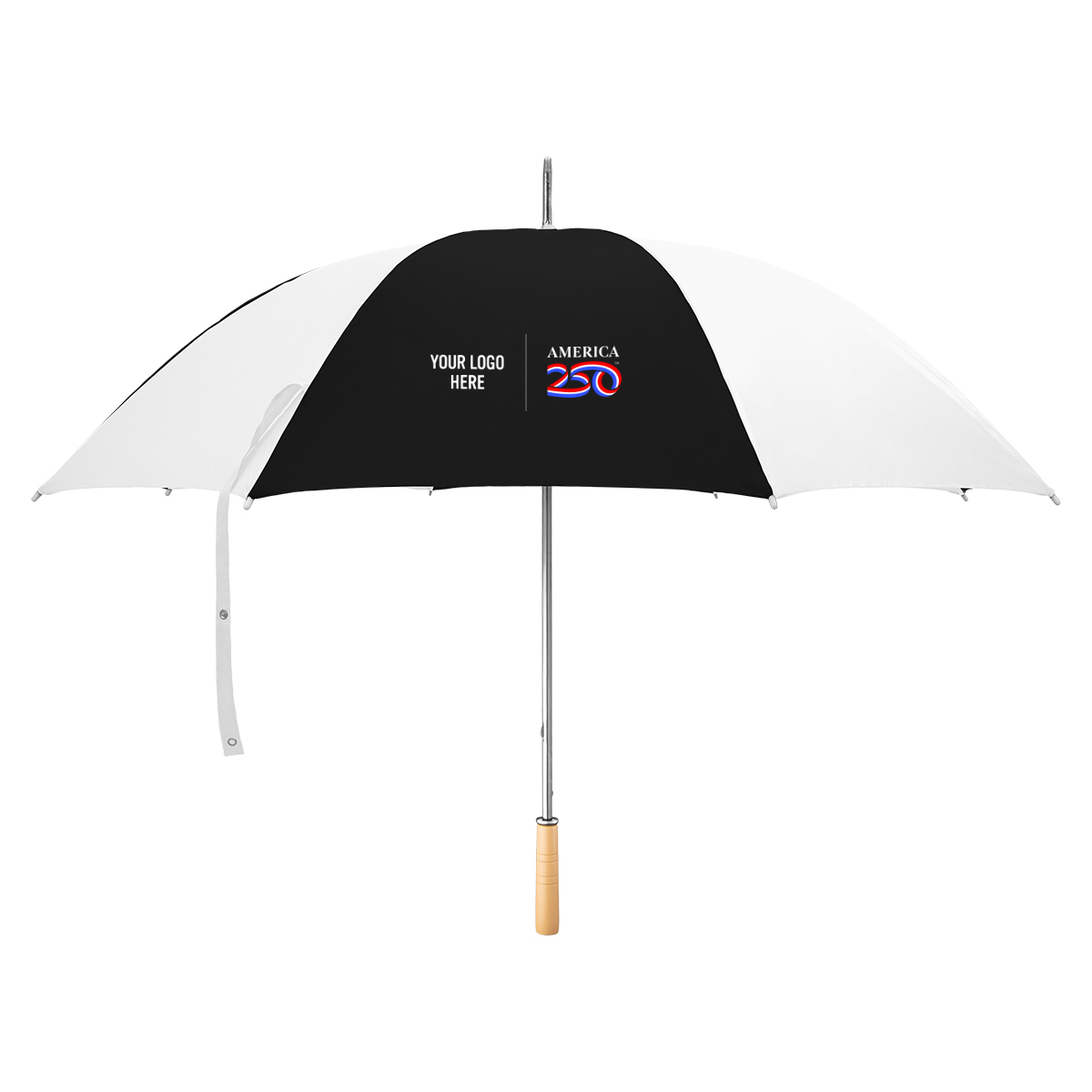 America250™ 60" Arc Golf Umbrella - WHITE WITH BLACK