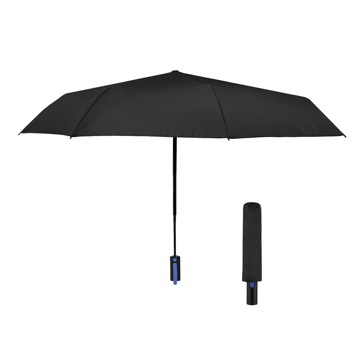 42" Arc Telescopic Folding Umbrella With 100% rPET Canopy - BLACK WITH ROYAL