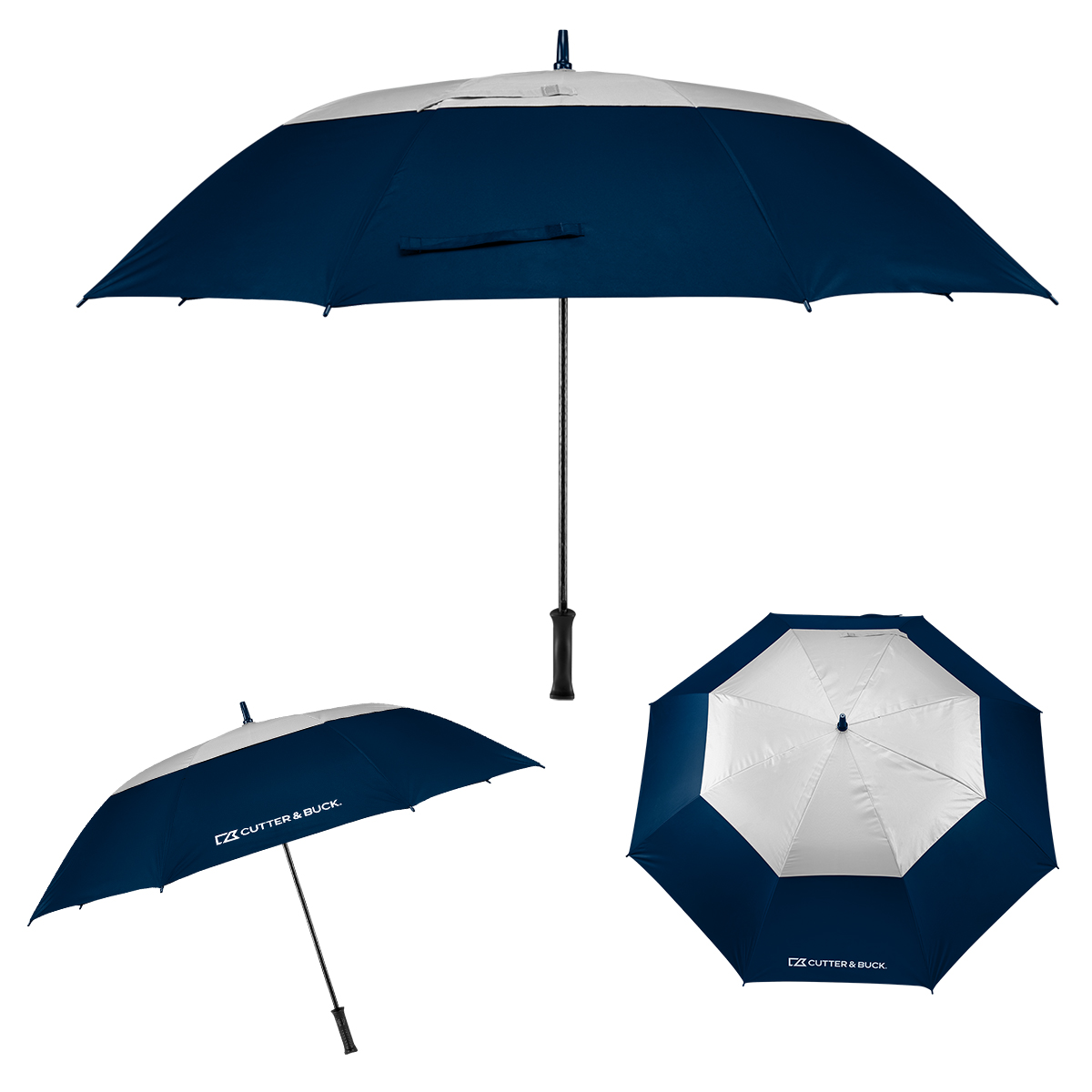 60" Arc Cutter & Buck® rPET Golf Umbrella - NAVY WITH GRAY