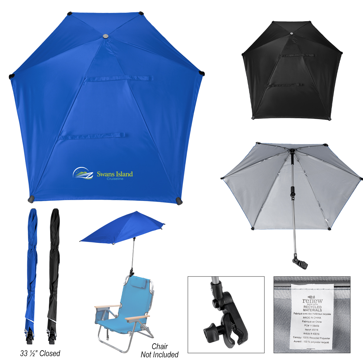 50" Arc SPF 50 Chair Umbrella With 100% rPET Canopy